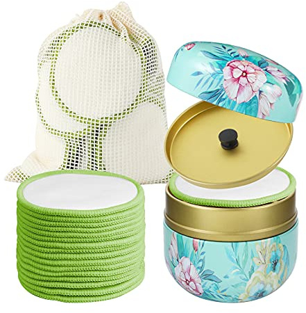 16 Pack Reusable Makeup Remover Pads - 100% Organic Cotton Rounds Washable & Eco-Friendly with Laundry Bag & Sturdy Storage Box for All Skin Types, Adults & Kids