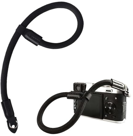 Laccio Polso per Fotocamera Nero 10mm Nylon per Canon/Nikon/Sony DSLR – Cinturino Regolabile & Traspirante con Rinforzi in Pelle | Cinghia da Polso Professionale per Fotografia, Viaggi & Avventura