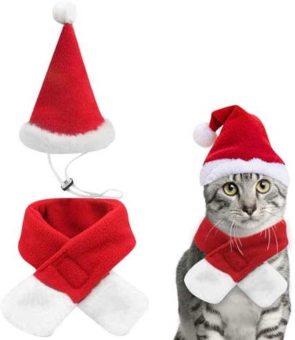 Bonnet Noel Chien, Costume Chat Noel, Chien Chat Bois de Renne, Réglable Costumes de Animaux de Compagnie, avec Foulard, pour aux Petits Animaux de Compagnie (A)