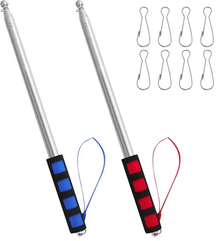 CARANNACLTD 2 Pezzi Asta Telescopica per Bandiera, 3m Telescopica per della Bandiera Asta della Bandiera Acciaio Inox Asta Bandiera Telescopica con 8 Clip per Guide Turistiche, Campeggio, Insegnanti