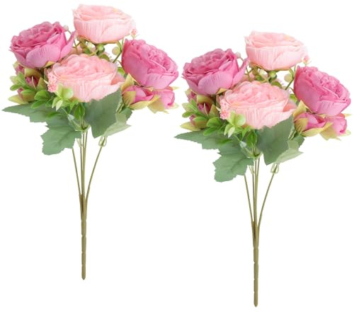 2 Fiori Finti per Cimitero Decorazioni, Fiori Artificiali Peonie per Cimitero, Bouquet Fiori Finti da Interno, Come Veri per Composizioni Floreali, Matrimoni, Feste, Cucina