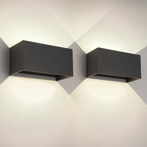 wisdom line Applique da parete LED 25W per interni/esterni, 4000K, IP65 da parete UP Down, lampada da parete per esterni con angolo di emissione regolabile, bianco naturale, nero, confezione da 2