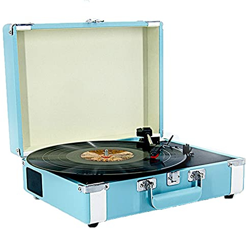 CLSDRZC Tourne-Disque phonographe BL Vintage à 3 Vitesses, Tourne-Disque Portable, Platine Vinyle, Prise en Charge de la Lecture de disques vinyles 7/10/12 Pouces, Prise Casque