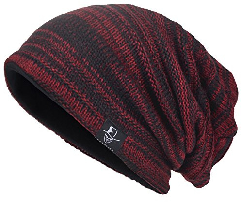 VECRY Mens Slouchy Knit Oversized Beanie Skull Caps Artistic Hats (Claret)