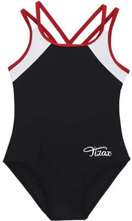 TIZAX Baddräkt i ett stycke med korsade remmar för barn, flickor, ”rashguard”, UPF 50+, snabbtorkande, 7-8 �r