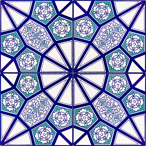 Piastrelle cucina e bagno decorate in ceramica Cerames Lavent 20x20 cm | Rivestimenti Iznik colorati, 1 confezione - 0,48m2 (12 pezzi), mattonelle decorative ideale per cucina o bagno, rustico