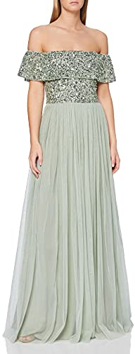 Maya Deluxe Maya Berry Embellished Halter Neck Maxi Dress Robe de Demoiselle d'honneur, Green Lilly, 38