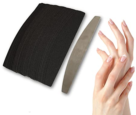 Nagelfeile 100er Austauschbare Nagelfeile Set Half Moon Nagelfeilen Wiederverwendbare Edelstahl-Fußleiste für Acryl/Natur-Fingernagel