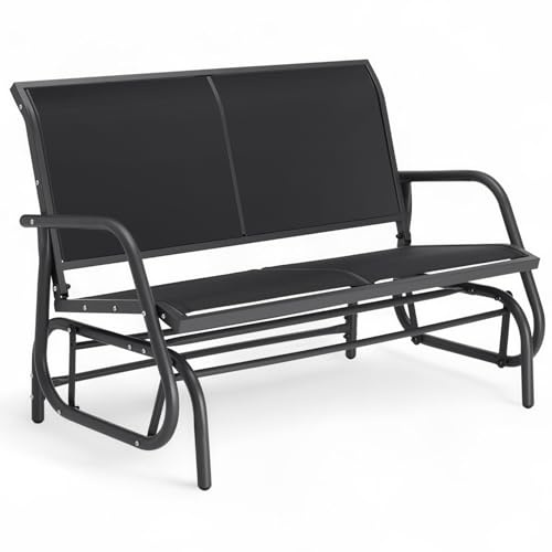 tectake® Banc de Jardin à Bascule 2 Places Solide en Acier lâqué époxy Noir, Balancelle Banquette de Jardin Résistant aux intempéries, Mobilier Amenagement Balcon Terrasse Veranda Pergola
