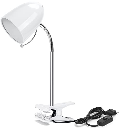 Aigostar Lampada da Lettura Vintage E27, Lampada con Pinza in Metallo Flessibile e Regolabile, Lampada da Scrivania con Clip con Spina, Cavo da 1，5 m con Interruttore, Bianco