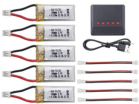 5PCS 3.7V 180mah Lithium Battery with 5 in 1 charger for A20 A20W mini Quadcopter Accessories RC Drone Battery