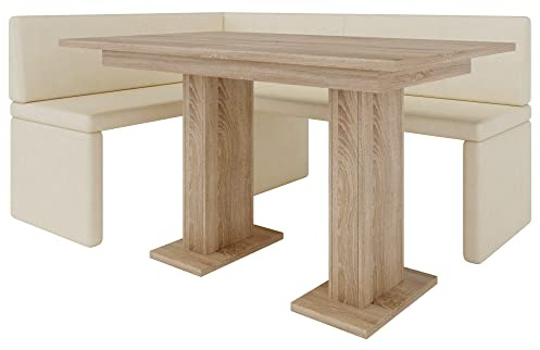 FURNISTAR Akiko Banc d'angle avec table – Groupe de bancs d'angle pour votre salle à manger, cuisine moderne, coin salon, coin repas. Parfait pour la cuisine, le bureau et la réception. Finition