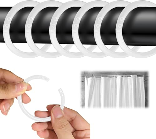UTEFIF 24 anelli per tenda da doccia, ganci in plastica, anelli per tenda da doccia a forma di C, adatti per la maggior parte delle tende da doccia (bianco), FGH6