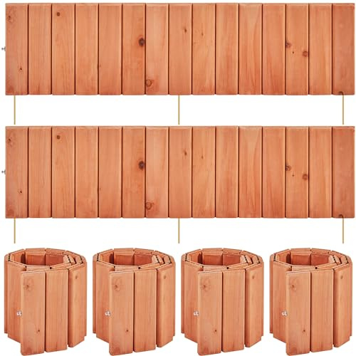 Yaheetech Wood Garden Fence,6pcs Outdoor Wooden Landscape Edging Flexible No Dig Decorative Border for Spring Yard Patio Pathway Courtyard Maintenance,Brown-178in