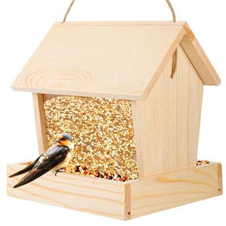 Undres Vogelfutterspender, Vogelfutterhaus, Futterhaus für Vögel, Vogelfutterhaus zum Aufhängen, Vogelhaus Bausatz, Massivholzmaterial, 18×17×20 cm, zum Hängen an Wand oder Baum, mit Futtertablet.