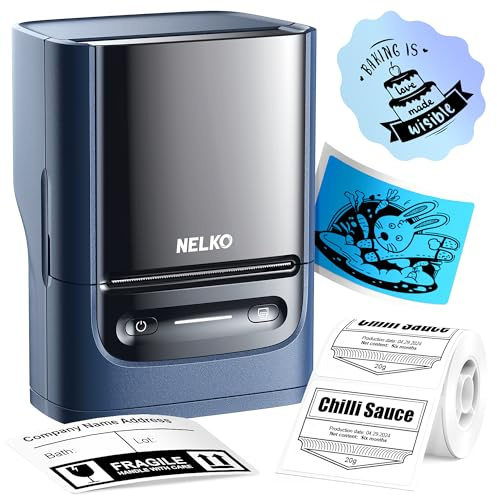 Nelko PM220 Bluetooth Thermal Label Printer, Portable Label Maker Machine for iOS & Android Phone, Label Maker for Clothing, Jewellery, Retail, Address, Barcode, Home, with 1 Roll 40x30mm（Blue）