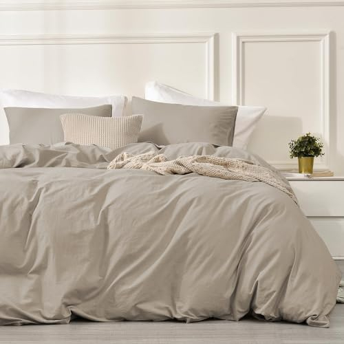 Luofanfei Baumwolle Bettwäsche 155x220 Beige Khaki Taupe Einfarbig Muster Renforce Baumwollbettwäsche Premium Uni Modern Weiche Bettbezuge und Kissenbeüge 80x80 cm mit Reißverschluss
