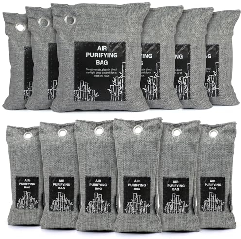 LA BELLEFÉE Bolsa de Carbón Activo Ambientador de Aire, Paquete de 12, Natural Aarbón Activado, Absorbe Humedad, Desodorante, Absorbe Olores, para Armario, Calzado, Ambientador de Coche