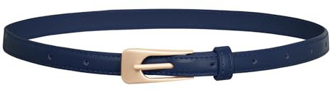 Damen Dünner Taillengürtel Schmaler Gürtel Klassisch PU-Ledergürtel Dekorativen Gürtel für Jeans Hose Kleider mit goldener Schnalle S Marineblau
