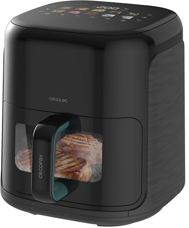 Cecotec Freidora de Aire sin Aceite 4L Plancha Grill con 4 Resistencias Ahumador Integrado Air Fryer Cecofry&Grill Smokin'Prime 4000. 1900W, Pared Divisoria Móvil, 40-20ºC, 10 Menús