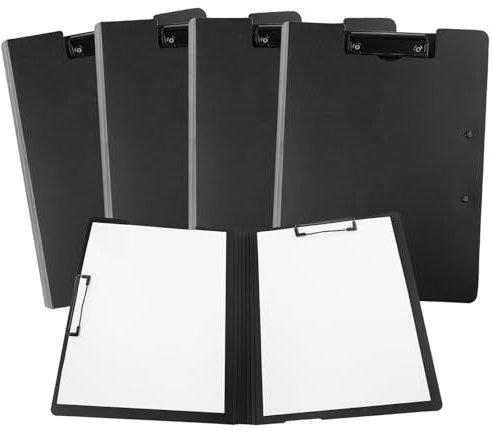 4 Stück Klemmmappe A4 mit Deckel, Leichtes Klemmbrett A4 Kunststoff für Geschäft,Klemmbrett aus Kunststoff mit zwei Klammern, Schwarzes A4-Klemmbrett mit 2 Clips für Geschäft,Büro, Schule