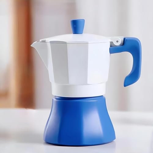 Cafetera, cafetera italiana de 10 onzas, cafetera italiana de 6 tazas para uso doméstico y camping, percolador de café cubano manual para capuchino o café con leche (blanco y azul)