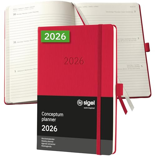 SIGEL C2664 Wochenkalender Conceptum 2026, ca. A5, , rot: Agenda Conceptum, Classic, Hardcover