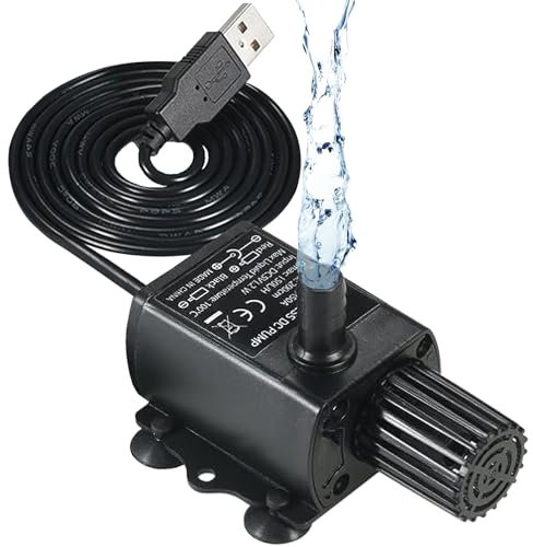 Bomba de Agua Sumergible Acuario y Pecera, Bomba Agua Sumergible USB, Bomba Agua Pequeña Automatica, Mini Pecera Filtro Silenciosa, Acuarios Accesorios Fuente Estanque Decorativa DC 5V (150L/H 1.2W)