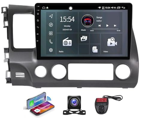 9 Inch Touch Screen Car Stereo for Honda Civic 8 FK FN FD 2005-2012 Bluetooth 5.0 Head Unit GPS Nav FM RDS DAB Radio 4G WiFi DSP Steering Wheel Controls with Carplay Android Auto(B,NF-1)