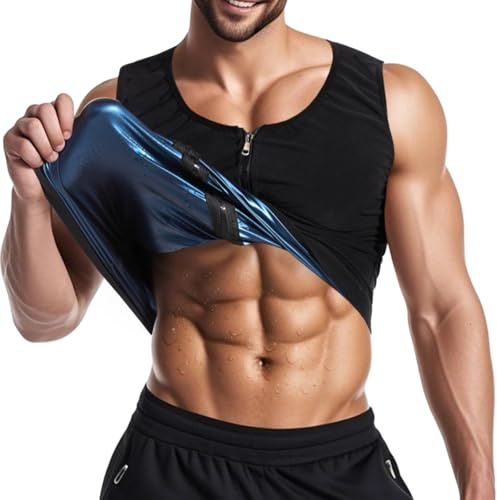 Sahunfri Men's Sauna Vest with Zipper, PU Milk Silk Sweat Suit, Triples Sweating Boost Calorie Burn Sweat Suits for Weight Loss Men (4XL-5XL)
