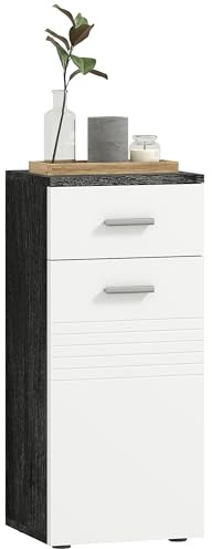 kleankin Mobile Bagno con Cassetto e Armadietto a un'Anta, Mobiletto da Bagno Salvaspazio in Legno, Armadietto per Sala da Pranzo, Salotto, Soggiorno, Cucina, 35x30x77.5 cm, Bianco e Nero