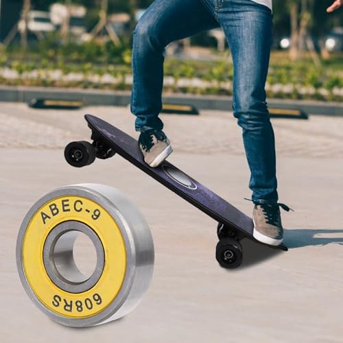 Keenso Paquete de 8 Rodamientos para Monopatín, Rodamientos de Titanio ABEC-7/ABEC-9 para Rendimiento de Alta Velocidad, Kit de Rojo/morado/amarillo de 22 X 8 X 7 Mm para Patines de Ruedas Longboard