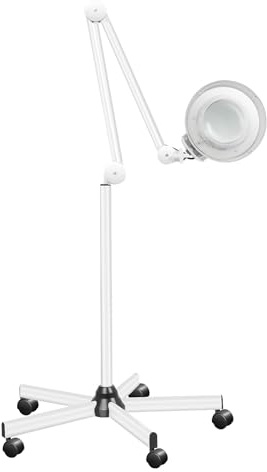 5 x LED förstoringsgla, 24 W lupplampa med stativ, 2 400 LM kosmetiskt förstoringsglas, 220 V elektrisk kosmetika arbet, kallt ljus förstoringsglas med hjul, för skönhetssalonger