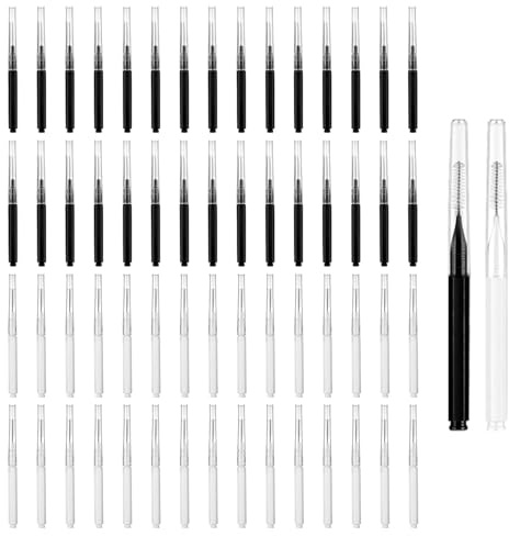 Confezione da 60 scovolini per sopracciglia, mini spazzola micro portatile con cappuccio, pettine multifunzione per ciglia ed estensioni (Nero, Bianco)