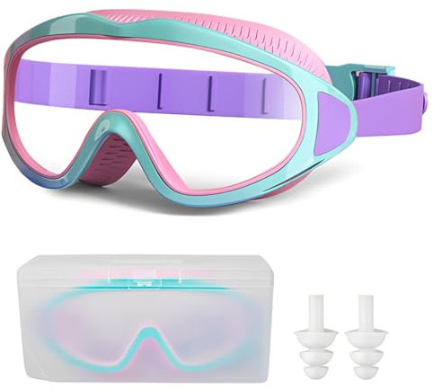 Androxeda Junior Occhialini Nuoto Anti-Appannamento per Bambini, Occhialini da Nuoto per Ragazze Bambine, Colore Rosa Blu, 1 Pezzo