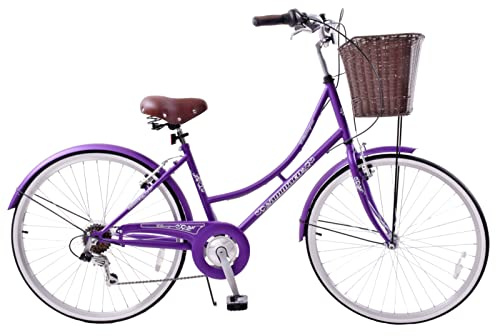 Ammaco Classique 26 Wheel Heritage Traditional Classic Ladies Lifestyle Bike & Basket 19 Frame Dutch Style Purple