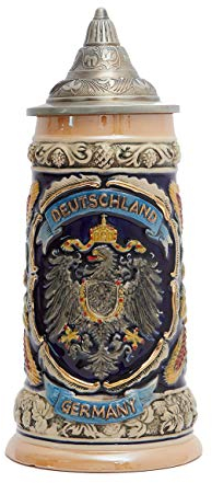 HAUCOZE Bierkrug mit Deckel Steinkrug Deutsch Wappen Bierseidel Beer Stein Mug für Vater Männer Geburtstag Geschenk 0.6Liter