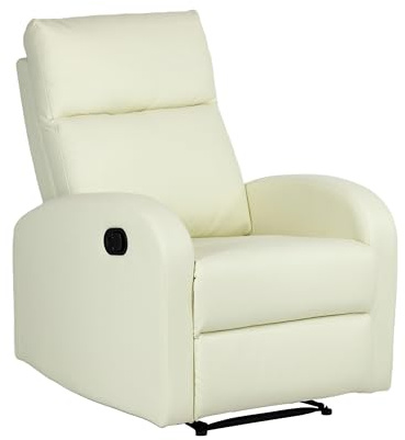 Totò Piccinni Poltrona Relax Reclinabile EUREKA, Manuale con Maniglia Laterale, Struttura in Legno, Imbottita ed Ergonomica, Ideale per Anziani e Soggiorno (Ecopelle Panna)
