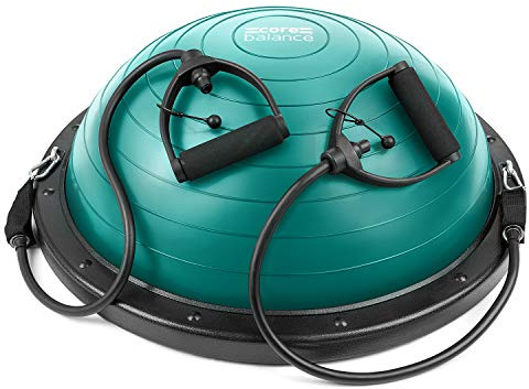 Core Balance Dome Balance Trainer with Adjustable Resistance Bands, Inflatable Half Ball Balance Board for Core Strength & Full Body Workouts, Anti-Slip, Pump Included – Teal