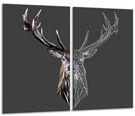 TMK | Herdabdeckplatten 2 Teilig 2x30x52 cm Ceranfeldabdeckung Küche Elektroherd Induktion Herdschutz Spritzschutz Glasplatte Schneidebrett Schwarz Hirsch
