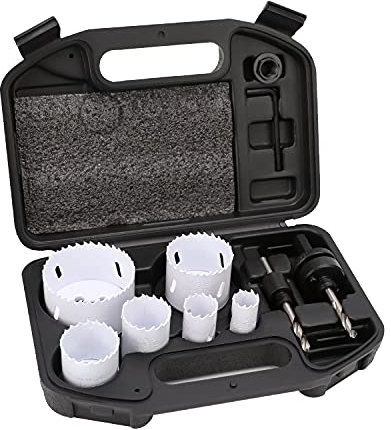 Amazon Basics Kit de 9 pièces pour scie cloche en acier rapide bimétallique avec étui de transport, 20 mm à 68 mm, Noir, 25/32 to 2-11/16”