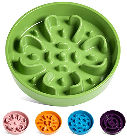 LE TAUCI Hundenapf aus Keramik, Antischlingnapf für Mittelgroße und Kleine Hunde, Langsam Fressen und Spaß für den Hund, Fressnapf mit Rutschfestem Design (Kleeblatt Grün, M-675 ml)