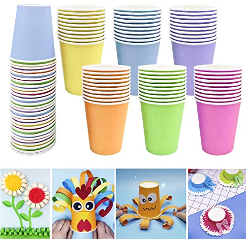60 Piezas Vasos de Papel de Color Desechables Tazas de Fiesta, Café Té Bebidas Calientes y Frías Vasos Desechables para la Creación de Bricolaje, Fiestas, Barbacoas y bodas