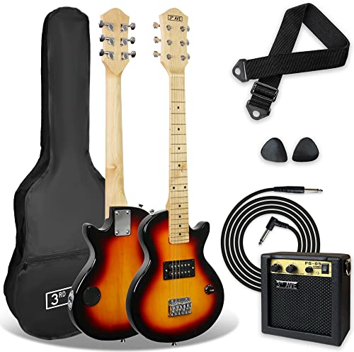 3rd Avenue 1/2 Size Kids Rock E-Gitarren-Paket Für Junior-Anfänger – 6 Monate Kostenloser Unterricht, Tragbarer 5-W-Verstärker, Kabel, Tasche, Plektren Und Gurt – Sunburst