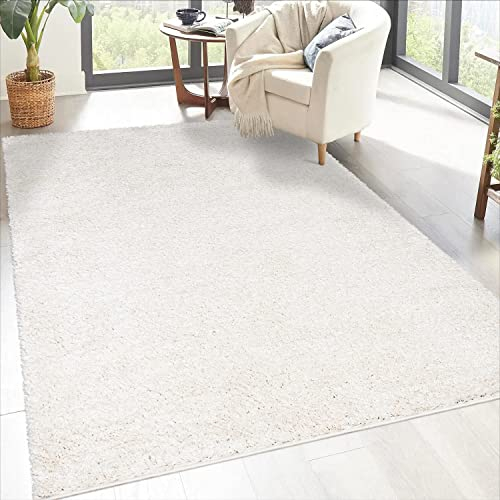 carpet city Shaggy Hochflor Teppich - 60x110 cm - Creme - Langflor Wohnzimmerteppich - Einfarbig Uni Modern - Flauschig-Weiche Teppiche Schlafzimmer Deko