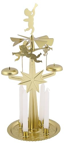 Kaladia Knox Lichter Glocken Spiel in Gold - Klingelpyramide - aus Metall - mit 4 weißen Kerzen
