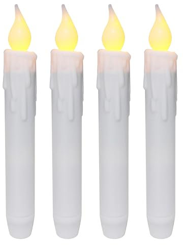 CVHOMEDECO. Chandelles à Bout effilé vacillantes, Bougies sans Flamme à Del, fonctionnant à Piles avec minuterie, Blanches, 17,1 cm, Lot de 4