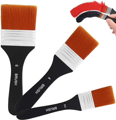 3 Stück Pinsel-Set, 20/40/60mm Farben Streichen Pinse, Aquarell Acryl Flachpinsel, Acrylpinsel Malerpinsel, Ölfarben Bürste, Breite Malpinsel für Holz Streichen Fensterrahmenpinsel Hausmalpinse