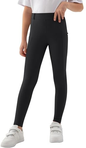 MoFiz Kinder Reithose Mädchen Vollbesatz mit Silikon Kinder Reitleggings mit Reißverschlusstasche Schwarz 140-158