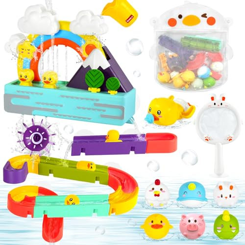 Bibykivn Giochi Bagnetto Neonato, Giocattoli da Bagno a Scivolo D'acqua Fai Da Te, Giochi Vasca da Bagno per Bambini Ragazzi Ragazze 2 3 4 5 6 Anni (Arcobaleno)